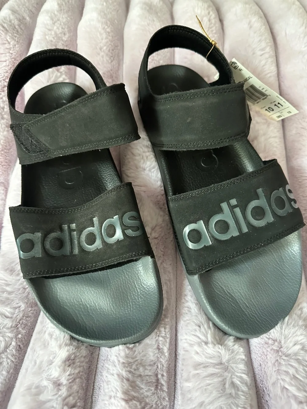 Men's 10 ADIDAS ADILETTE sandal slide velcro ankle Black & Grey LIGHTWEIGHT